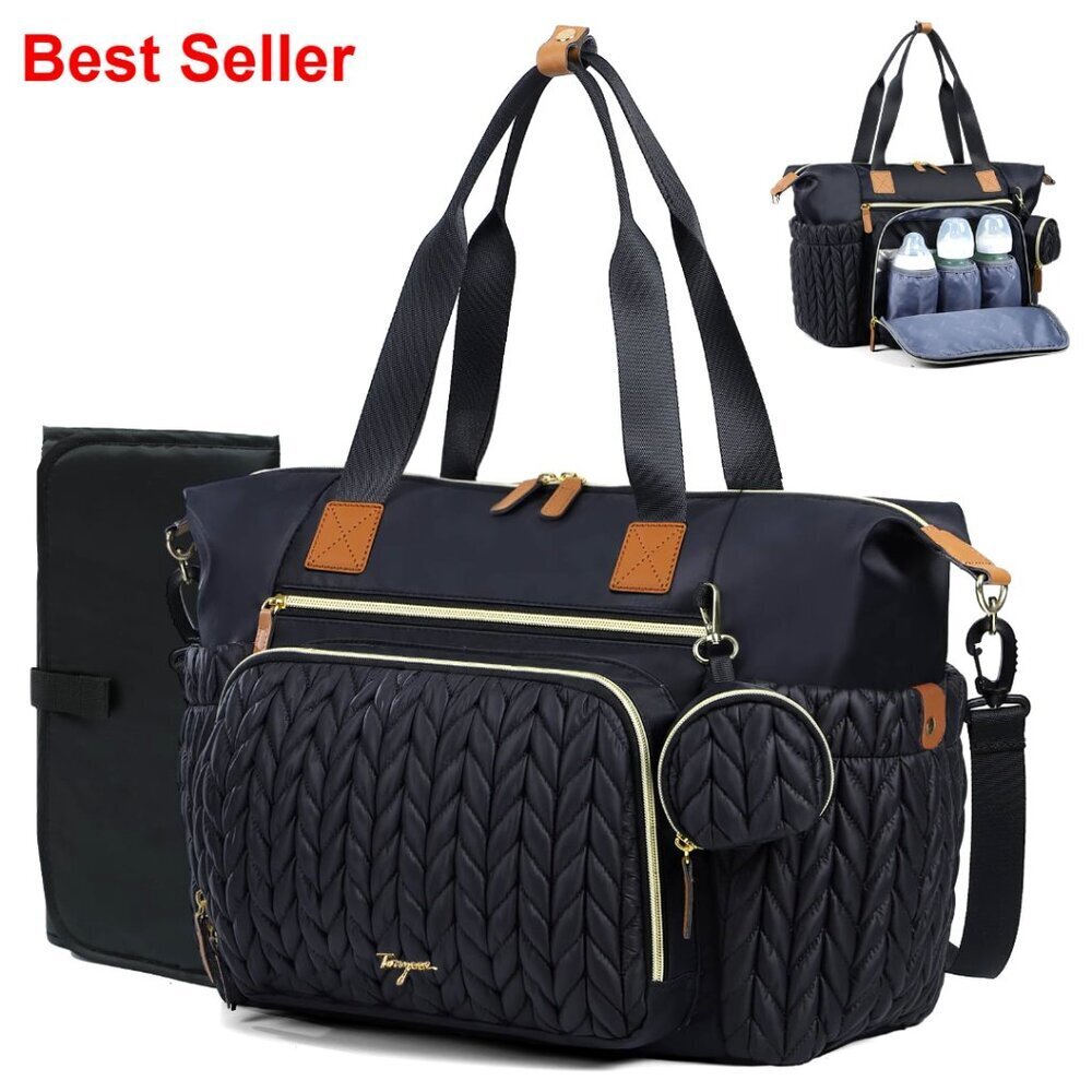 Large Waterproof Diaper Tote with Changing Pad, 16 Pockets